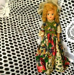 8-12" 1940S BLONDE COMPOSITION DOLL, BLONDE MOHAIR WIG,  LONG DRESS CHOICE